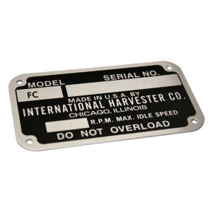 IHS289AFC Serial Tag, Early Style 1948-49