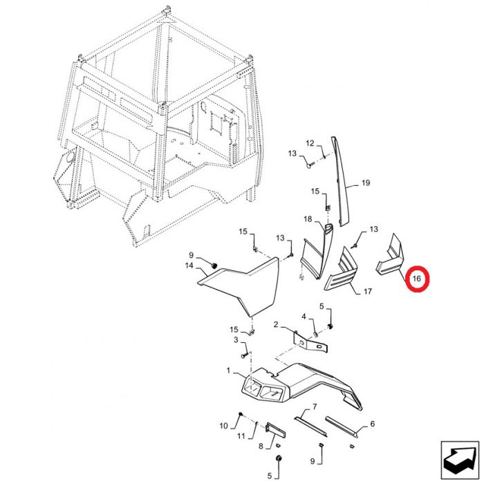 96765C1 Cab Corner, Lower RH 1-rib